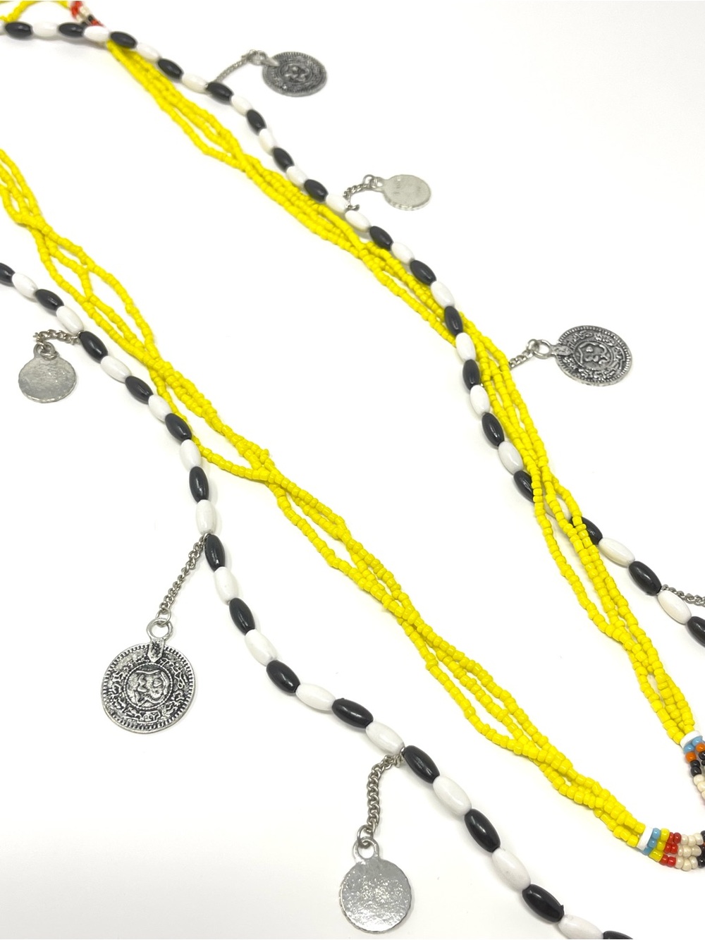 New Free People Layered Beaded Coin Silver Necklace - Picture 3 of 5